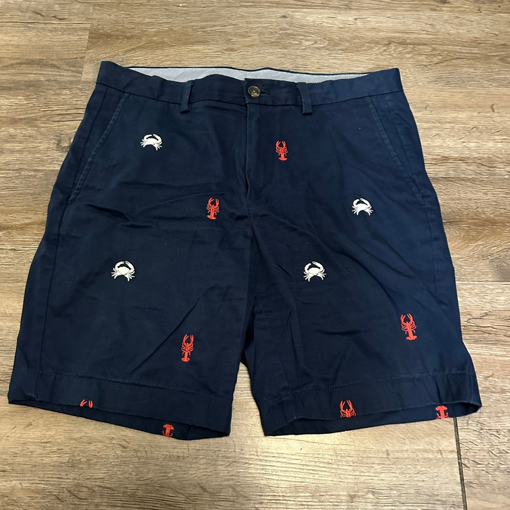 Brooks Brothers Mens Navy Blue Lobster Crab Critter Embroidered Chino Shorts W33